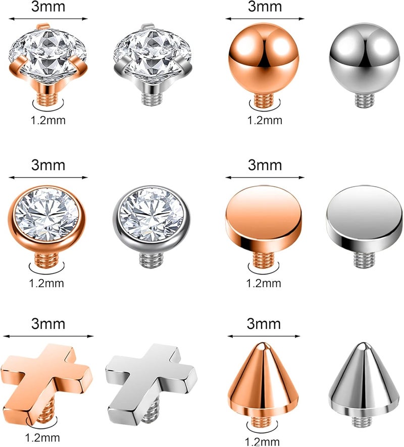 AccGin Store Surgical Steel Dermal Piercing Jewelry Tops for Women Men Cubic Zirconia Micro Dermal Anchor Tops Base Dermal Piercing 3-20Pcs Dermal Piercing Kit Hypoallergenic - Image 2